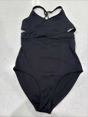 abercrombie kids Black Ribbed One-Piece Swimsuit with Cutout